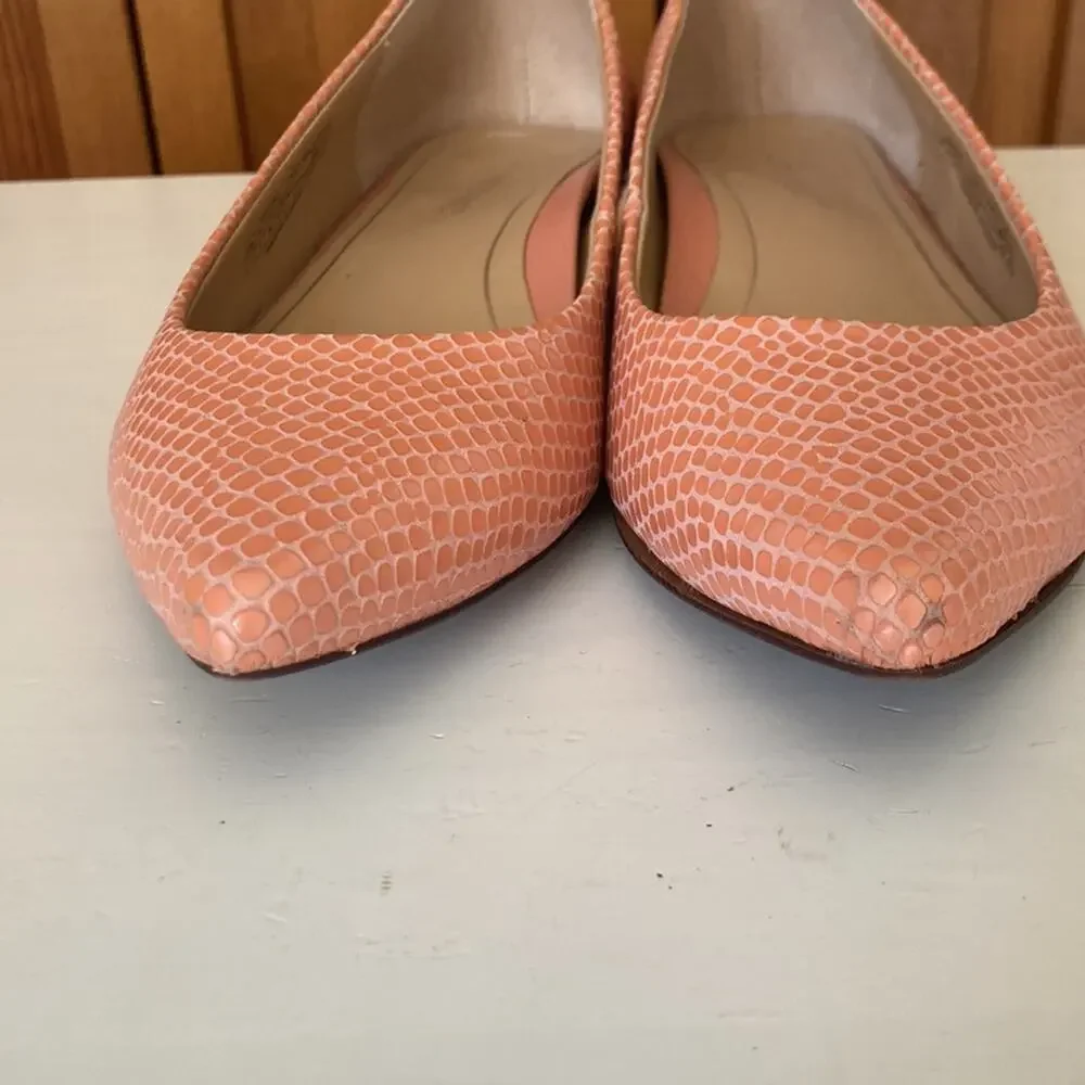 Vionic Peachy Pink Embossed Leather Lena Flats, Size 7